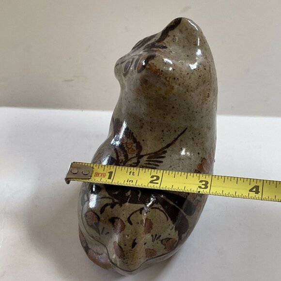 Unsigned Tonala Style Mexican Folk Art Pottery Bird Nature Design 5 inch Tan Cat - Picture 7 of 7